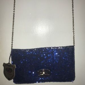 Blue/Silver sequin clutch with optional chain